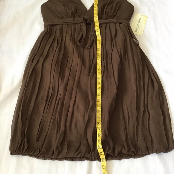 NWT- MELISSA SWEET WOMEN COCO BROWN HALTERED PLEATED BUBBLE BRIDESMAID DRESS 14 - Picture 9 of 10